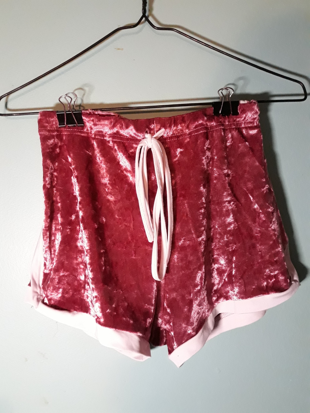 Velvet Drawstring Women’s Shorts - Pink